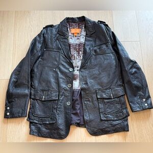 Oversized Genuine Leather Blazer Jacket Mens XXL Black Utility Designer Style